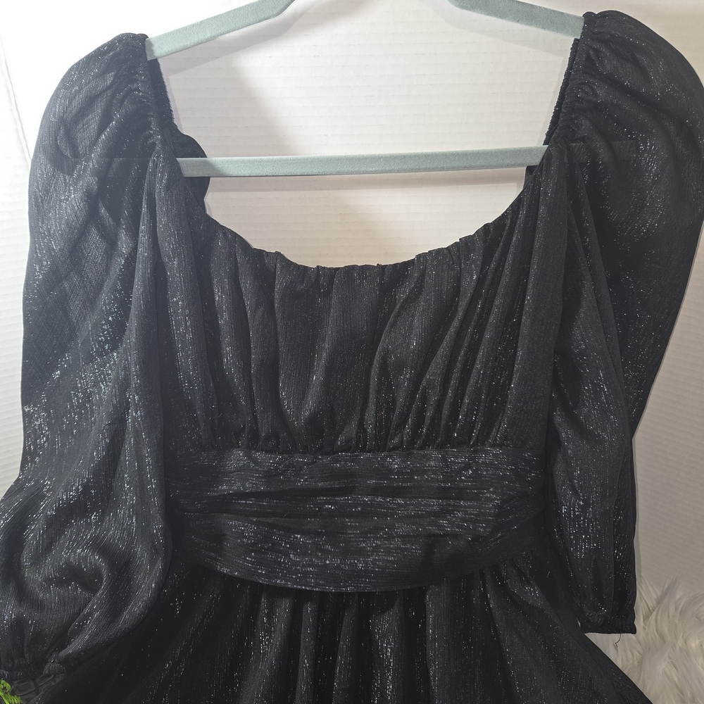 "Lucy in the Sky" Shimmering Silver Black Mini Dress, Size L - Picture 2 of 8